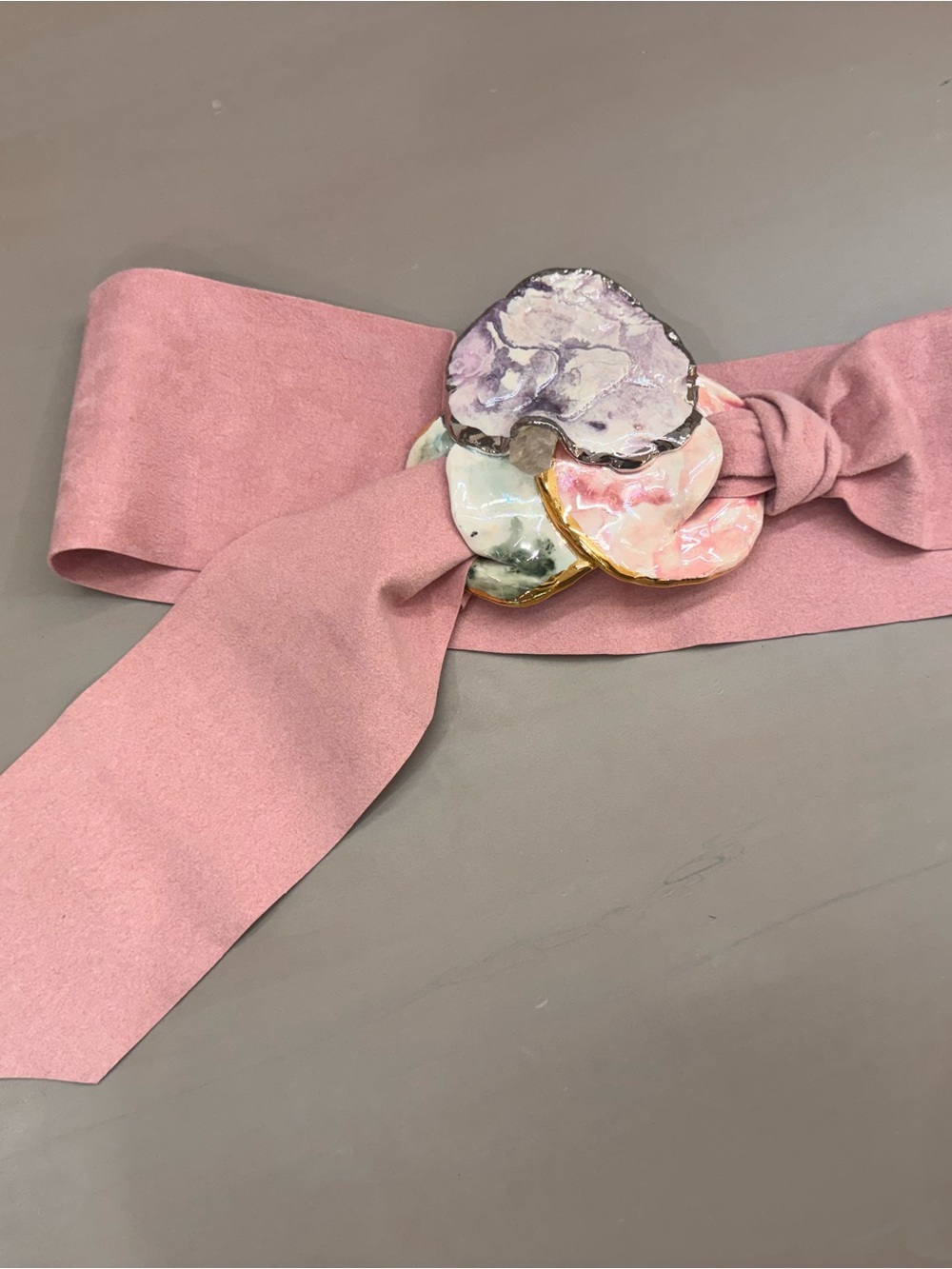 Blush Pink Floral Ceramic Accent Waist Belt